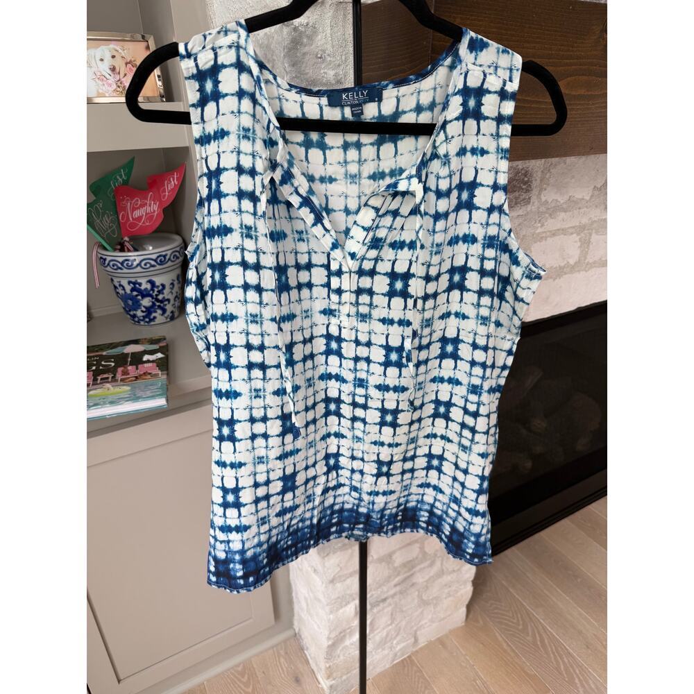 Kelly By Clinton Kelly Women's Blue/White Geometric Print Sleeveless Top Size 8
